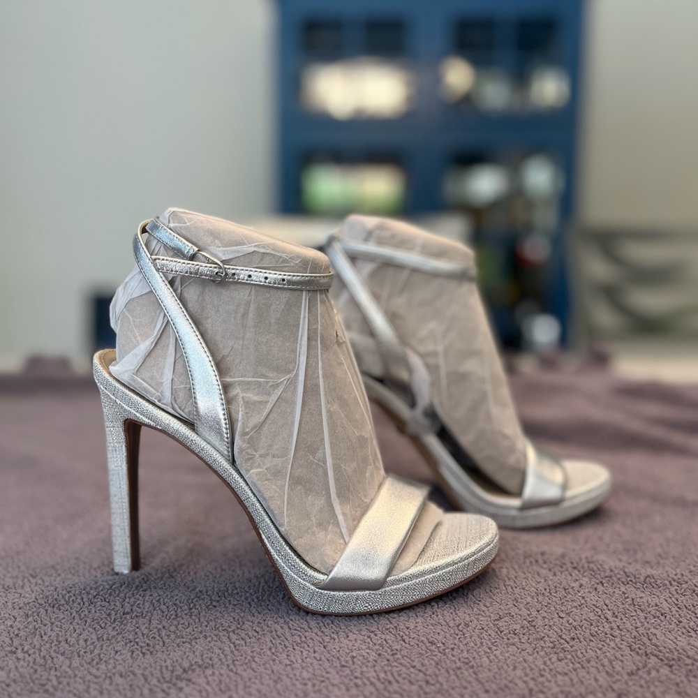 Sam Edelman Silver Mesh Open-Toe Stiletto Sandals